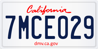 CA license plate 7MCE029