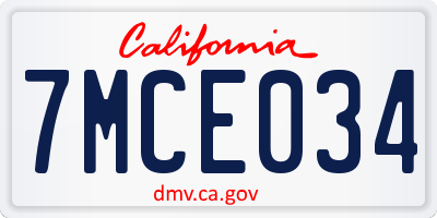 CA license plate 7MCE034