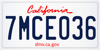 CA license plate 7MCE036