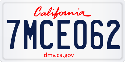 CA license plate 7MCE062