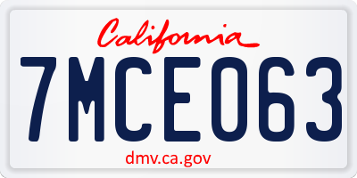 CA license plate 7MCE063