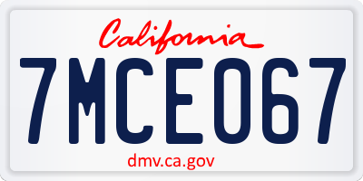CA license plate 7MCE067
