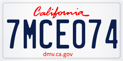 CA license plate 7MCE074