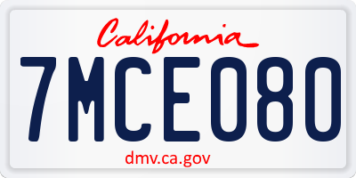CA license plate 7MCE080