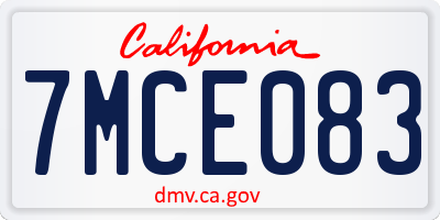 CA license plate 7MCE083