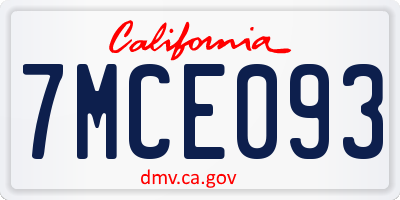 CA license plate 7MCE093
