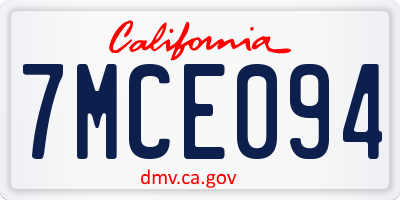 CA license plate 7MCE094