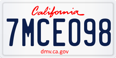 CA license plate 7MCE098