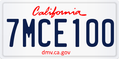 CA license plate 7MCE100