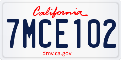 CA license plate 7MCE102