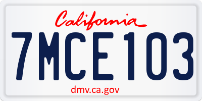 CA license plate 7MCE103