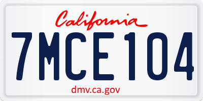 CA license plate 7MCE104