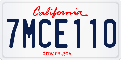 CA license plate 7MCE110