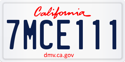 CA license plate 7MCE111