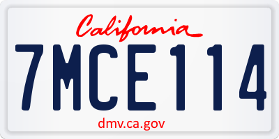 CA license plate 7MCE114