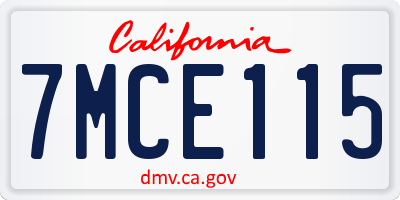 CA license plate 7MCE115