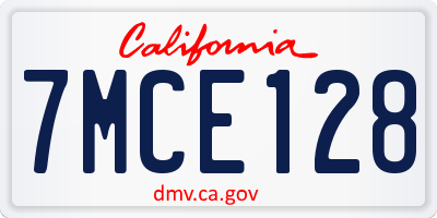 CA license plate 7MCE128