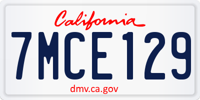 CA license plate 7MCE129