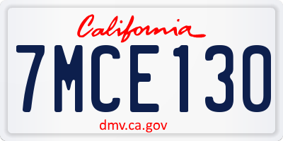 CA license plate 7MCE130