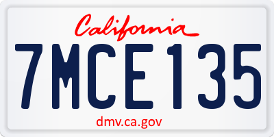 CA license plate 7MCE135