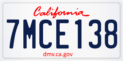CA license plate 7MCE138