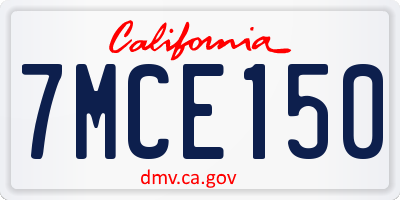 CA license plate 7MCE150