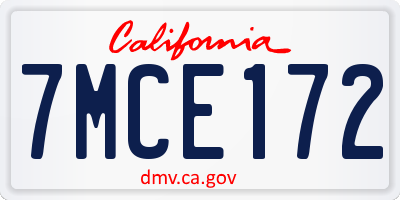 CA license plate 7MCE172