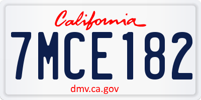 CA license plate 7MCE182