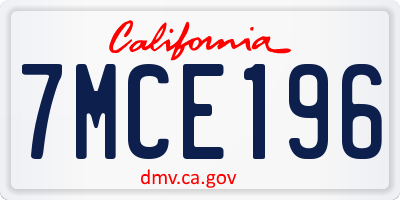 CA license plate 7MCE196