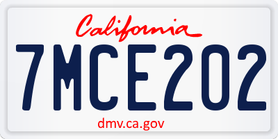 CA license plate 7MCE202