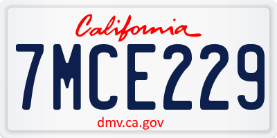 CA license plate 7MCE229
