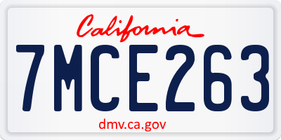 CA license plate 7MCE263