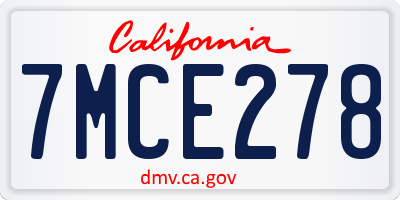 CA license plate 7MCE278