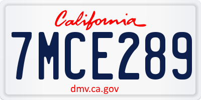 CA license plate 7MCE289