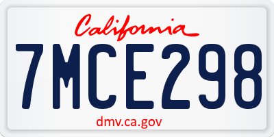 CA license plate 7MCE298
