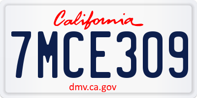 CA license plate 7MCE309