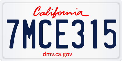 CA license plate 7MCE315