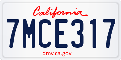 CA license plate 7MCE317