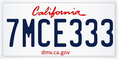 CA license plate 7MCE333