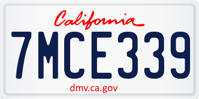 CA license plate 7MCE339