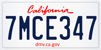 CA license plate 7MCE347