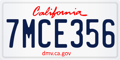 CA license plate 7MCE356