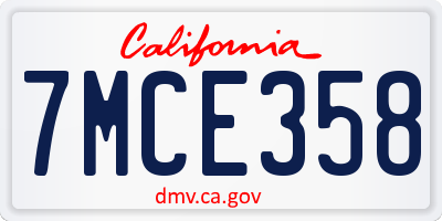 CA license plate 7MCE358