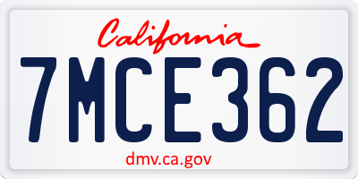 CA license plate 7MCE362