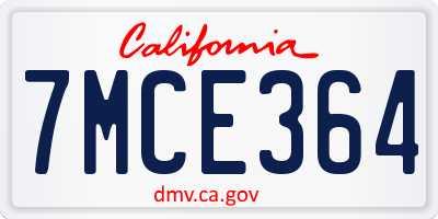 CA license plate 7MCE364