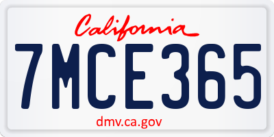 CA license plate 7MCE365