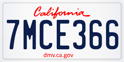 CA license plate 7MCE366