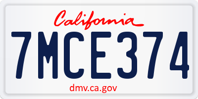 CA license plate 7MCE374