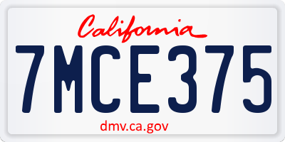 CA license plate 7MCE375