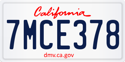 CA license plate 7MCE378